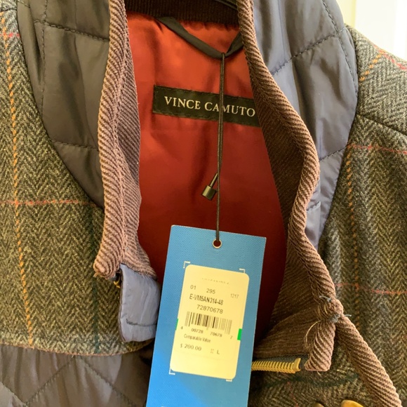 Vince Camuto Mens Quilted Vest Size Large Navy Quilted with Plaid-patterned yoke - Picture 6 of 8